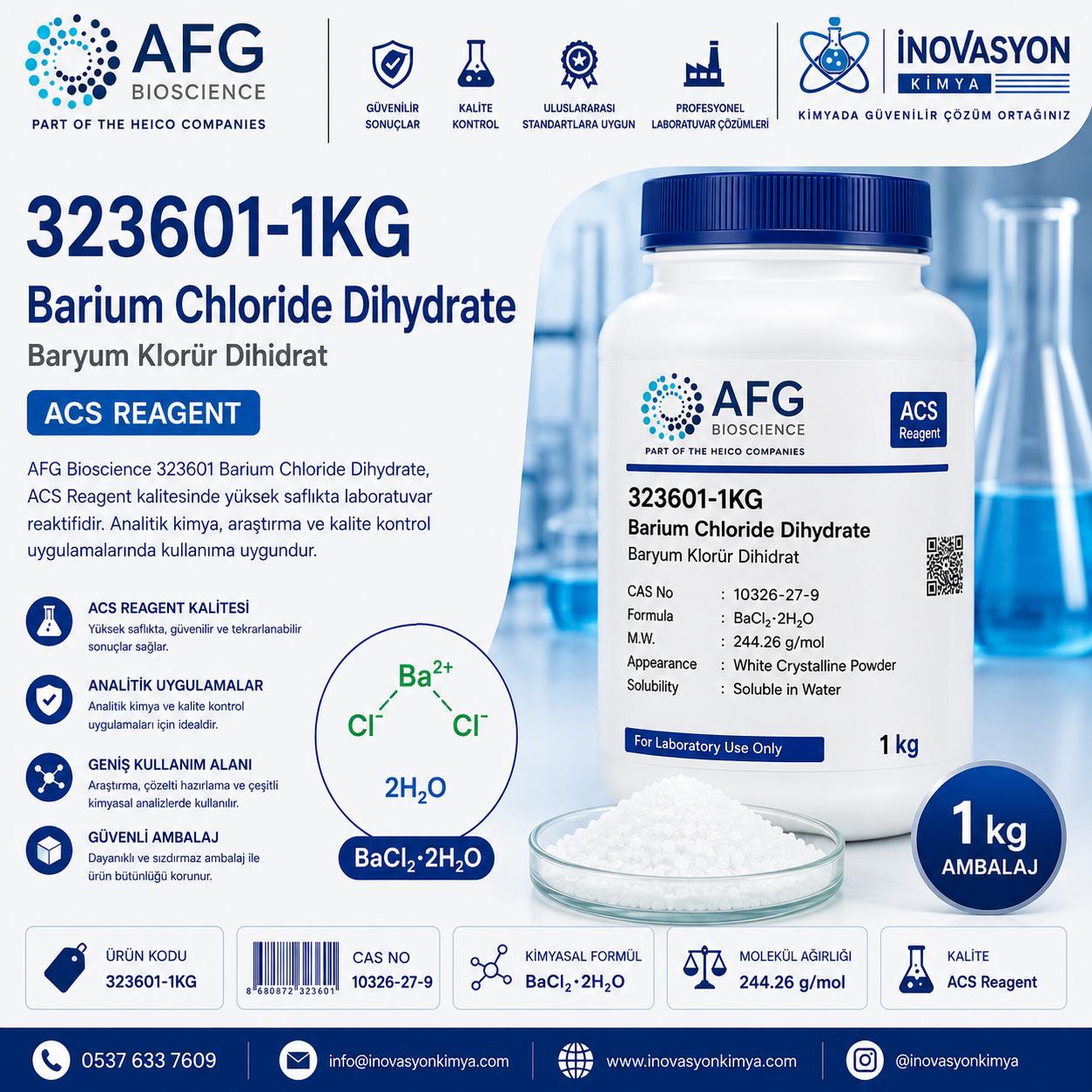 AFG Bioscience 323601 Barium Chloride Dihydrate ACS Reagent 1 kg