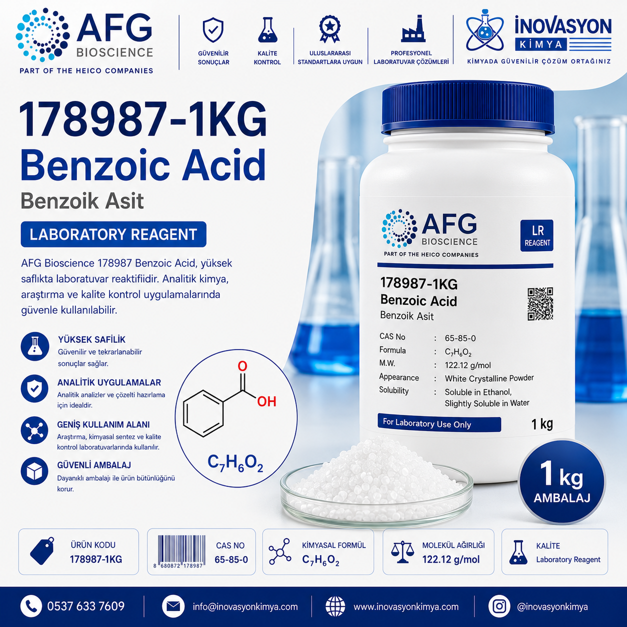 AFG Bioscience 178987 Benzoic Acid 1 kg