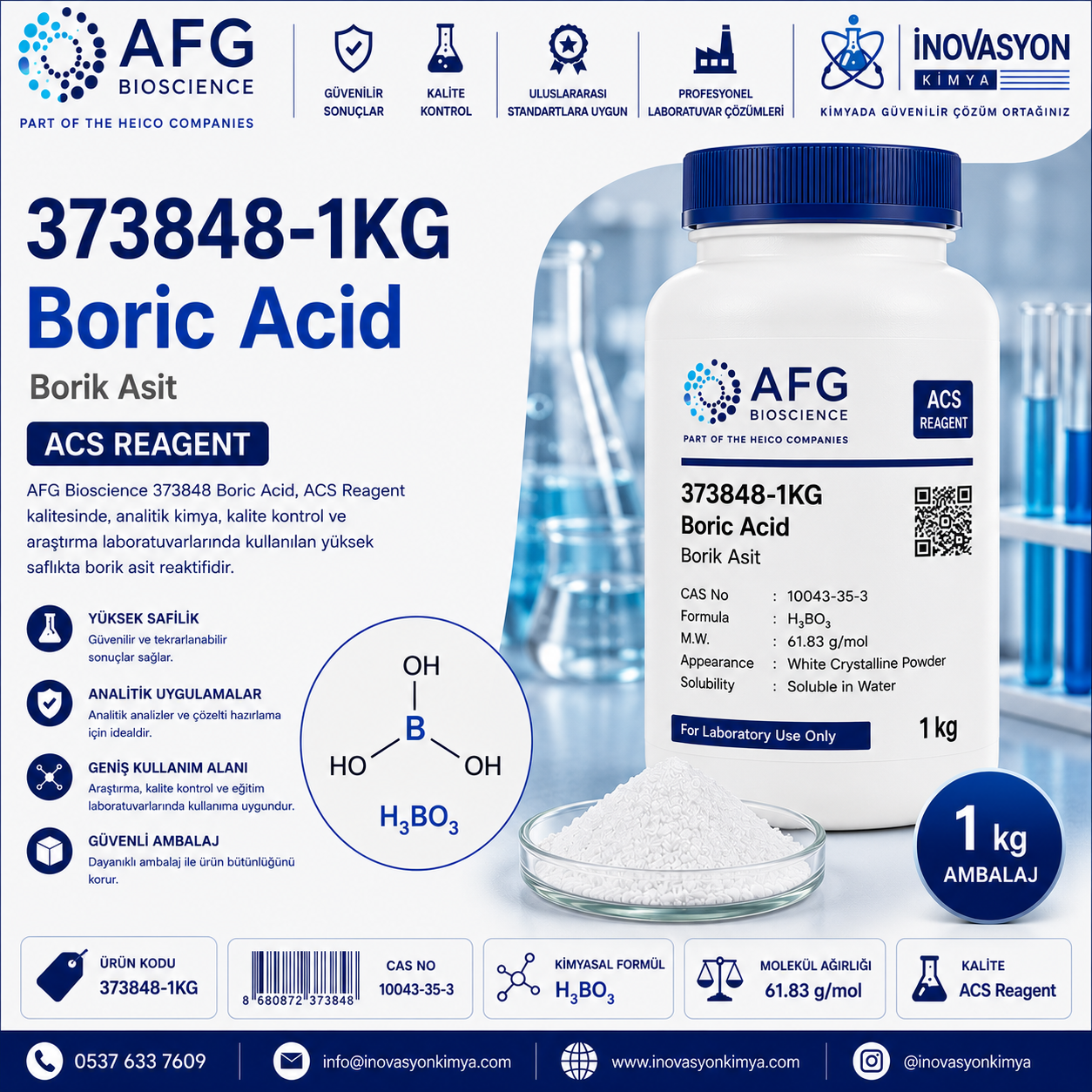 AFG Bioscience 373848 Boric Acid ACS Reagent 1 kg