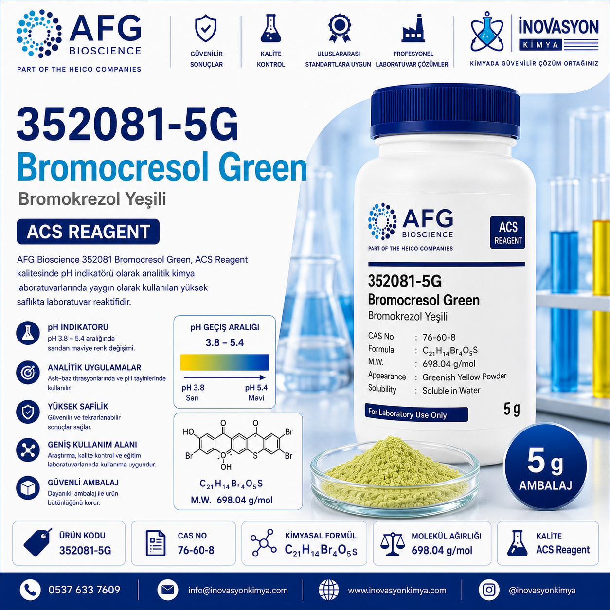 AFG Bioscience 352081 Bromocresol Green ACS Reagent 5 g