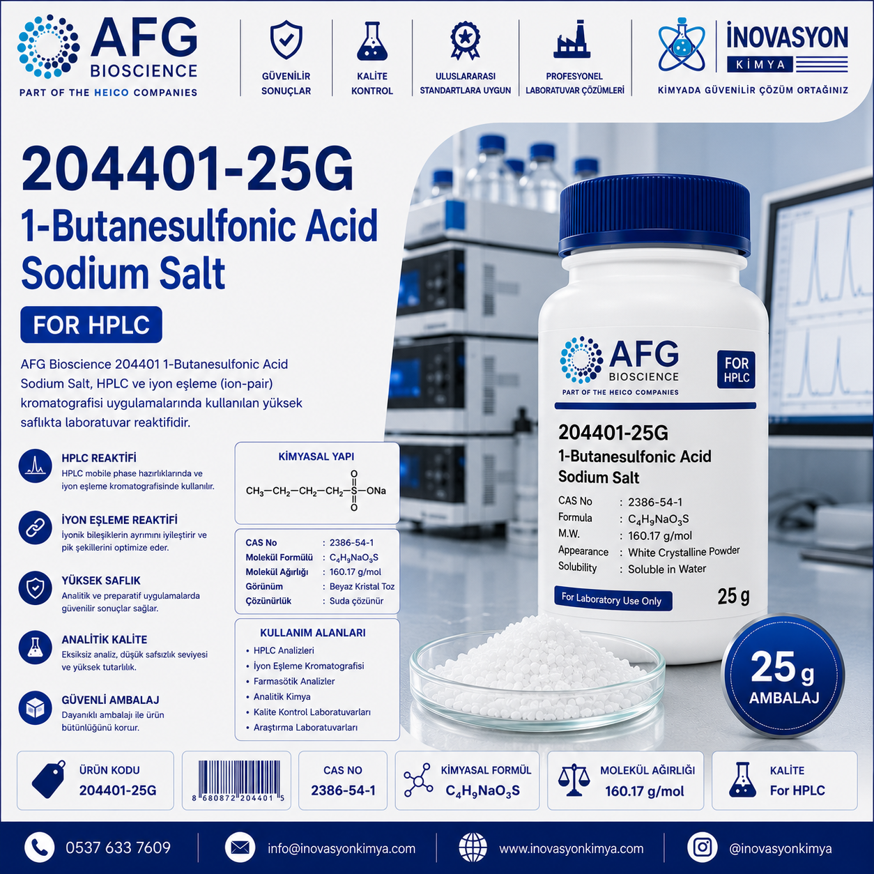 AFG Bioscience 204401-25G 1-Butanesulfonic Acid Sodium Salt 25 g