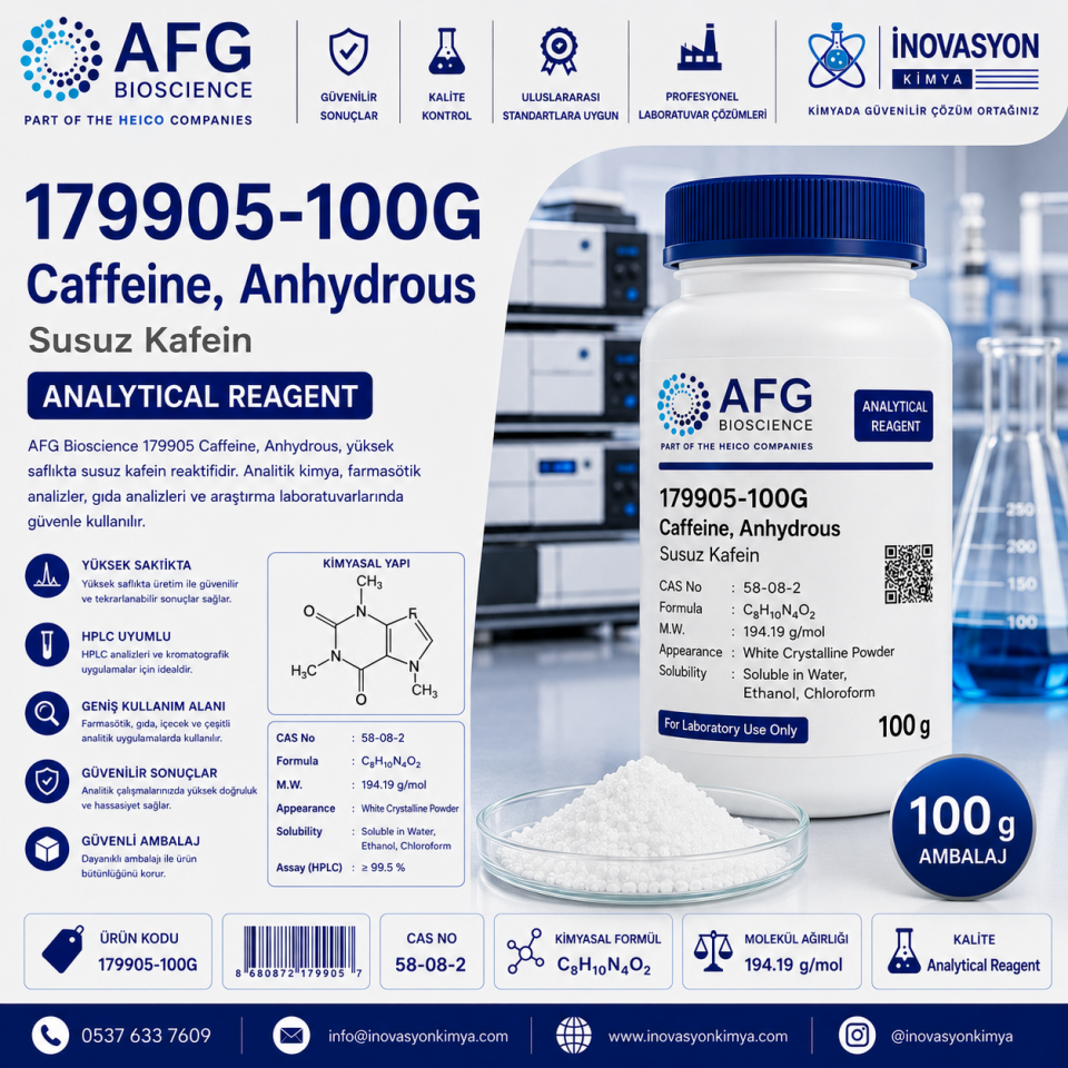 AFG Bioscience 179905-100G Caffeine, Anhydrous 100 g