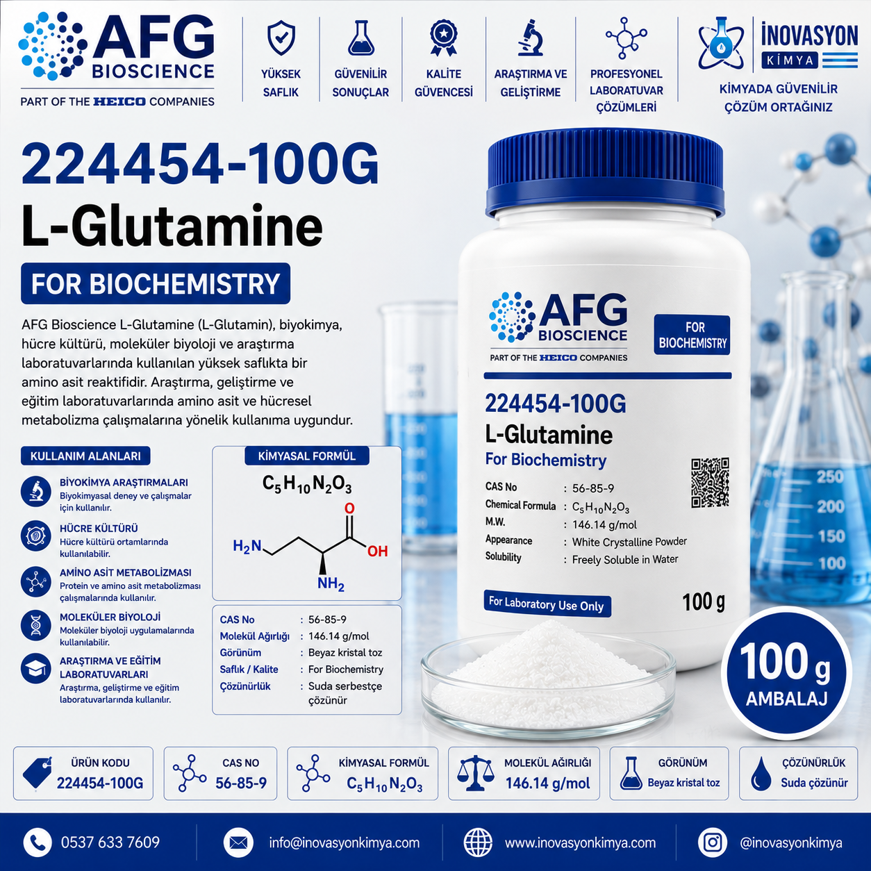 AFG Bioscience 224454-100G L-Glutamine for Biochemistry 100 g