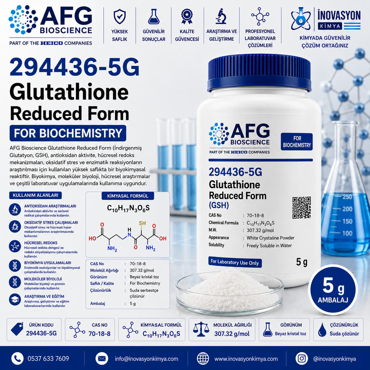 AFG Bioscience 294436-5G Glutathione Reduced Form 5 g