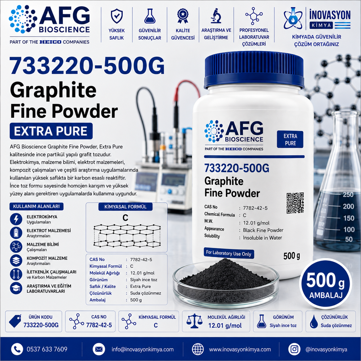 AFG Bioscience 733220-500G Graphite Fine Powder Extra Pure 500 g