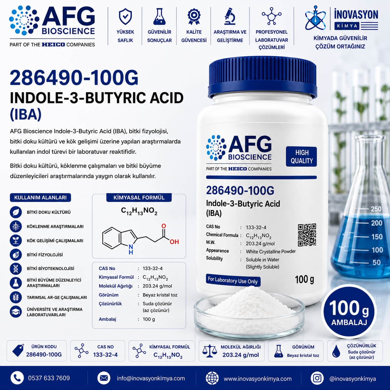 AFG Bioscience 286490-100G Indole-3-Butyric Acid 100 g