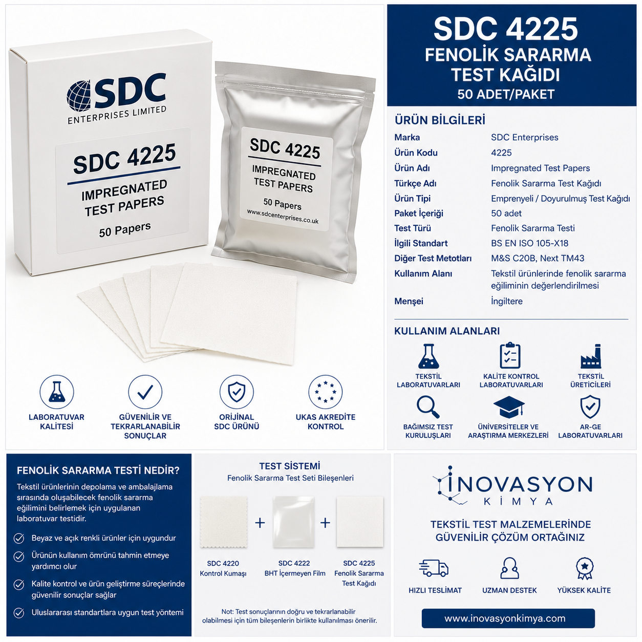 SDC 4225 Fenolik Sararma Test Kağıdı – 50 Adet/Paket