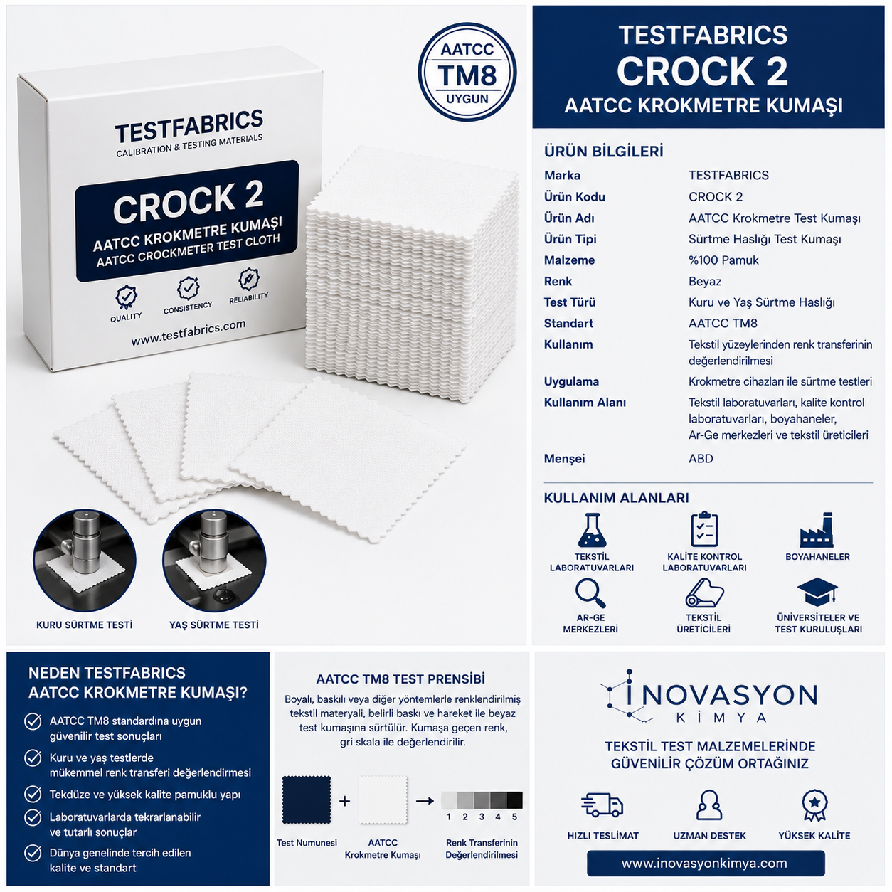 TESTFABRICS CROCK 2 AATCC Krokmetre Test Kumaşı