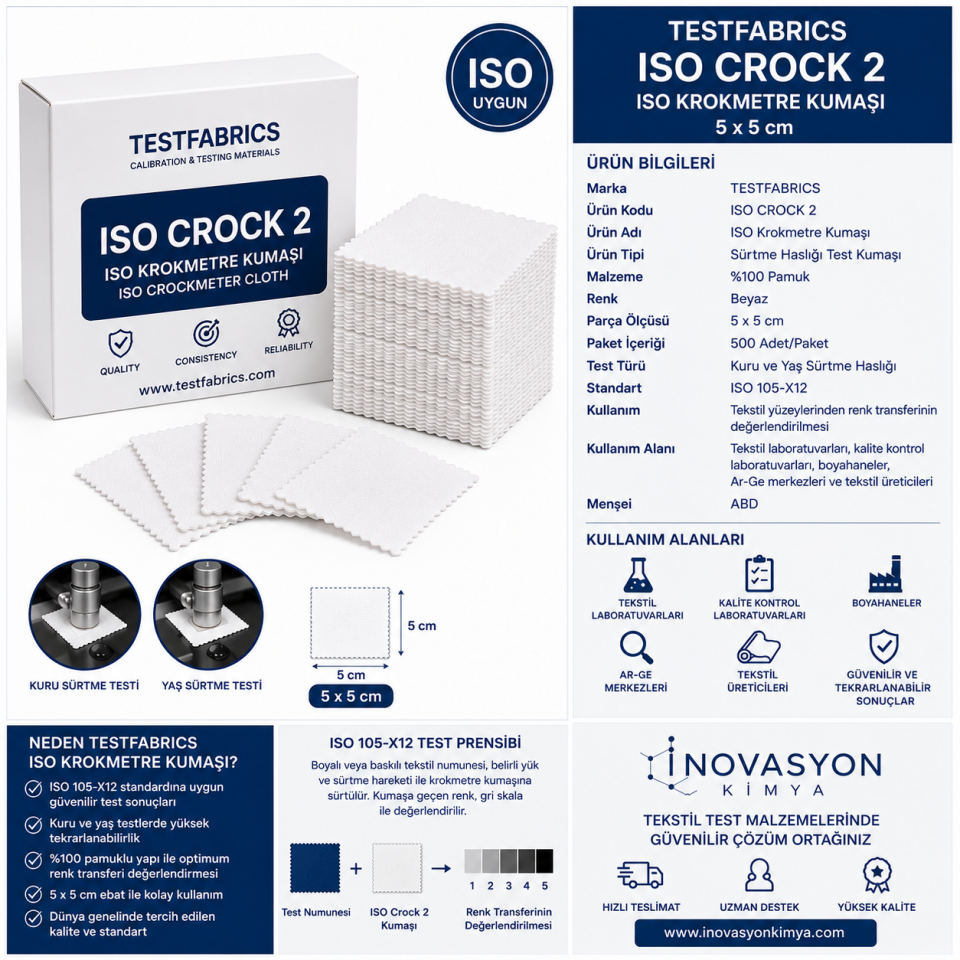 TESTFABRICS ISO CROCK 2 ISO Krokmetre Kumaşı 5×5 cm (500 Adet)