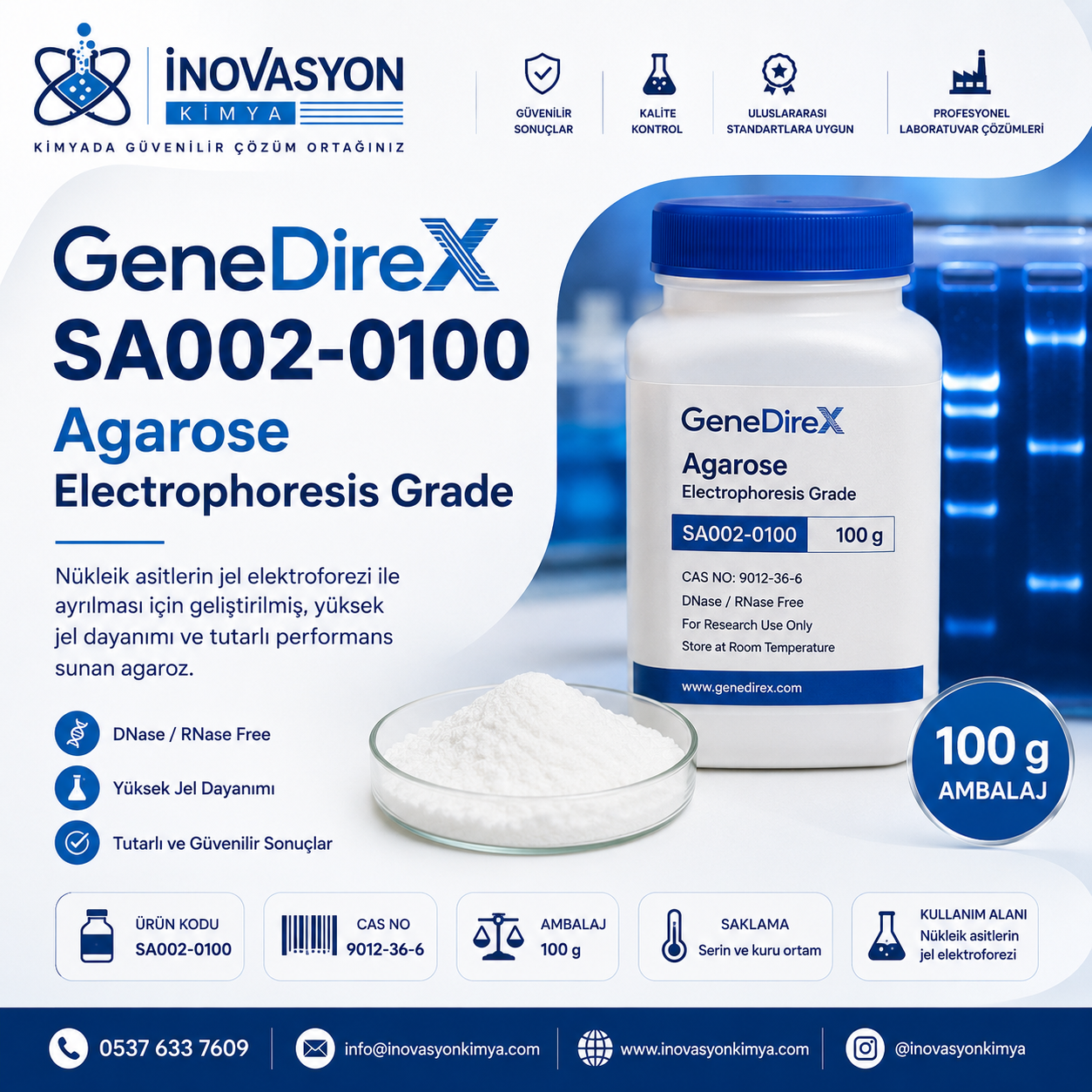GeneDireX SA002-0100 Agarose Electrophoresis Grade 100 g