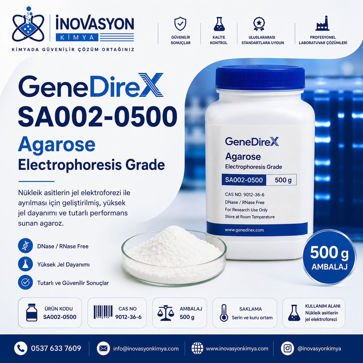 GeneDireX SA002-0500 Agarose Electrophoresis Grade 500 g