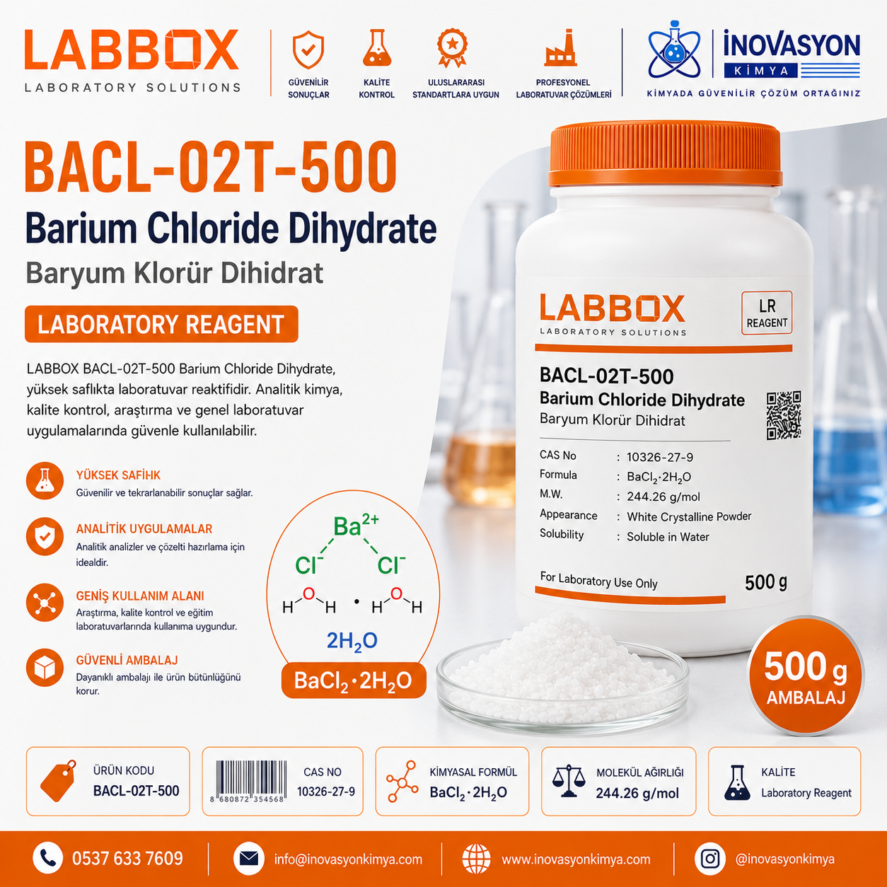 LABBOX BACL-02T-500 Barium Chloride Dihydrate 500 g