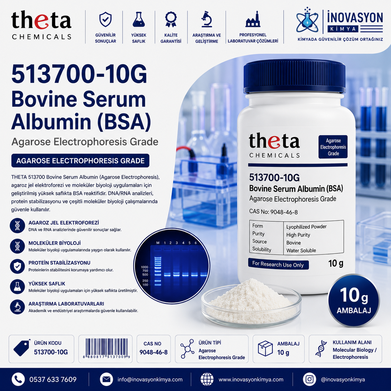 THETA 513700-10G Bovine Serum Albumin (Agarose Electrophoresis) 10 g
