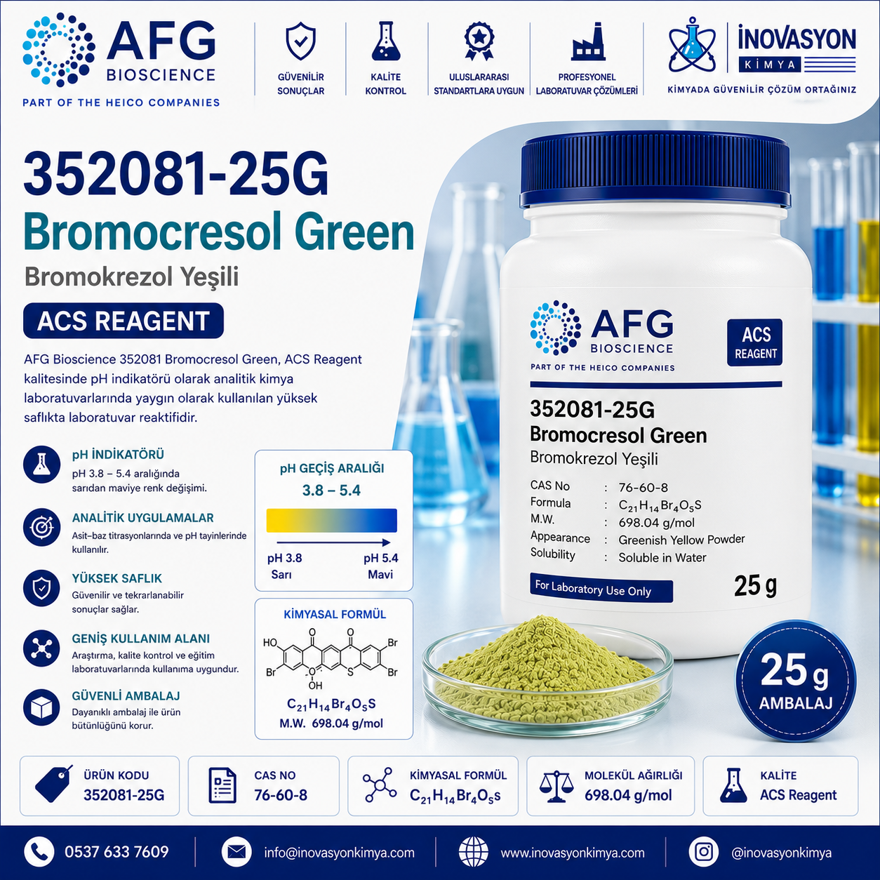 AFG Bioscience 352081 Bromocresol Green ACS Reagent 25 g