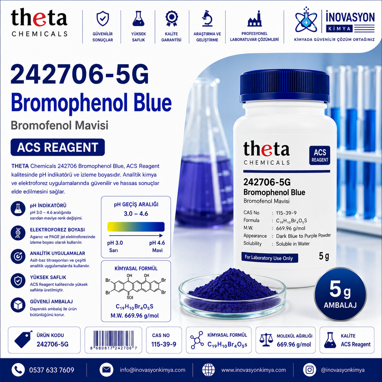 THETA Chemicals 242706-5G Bromophenol Blue ACS Reagent 5 g