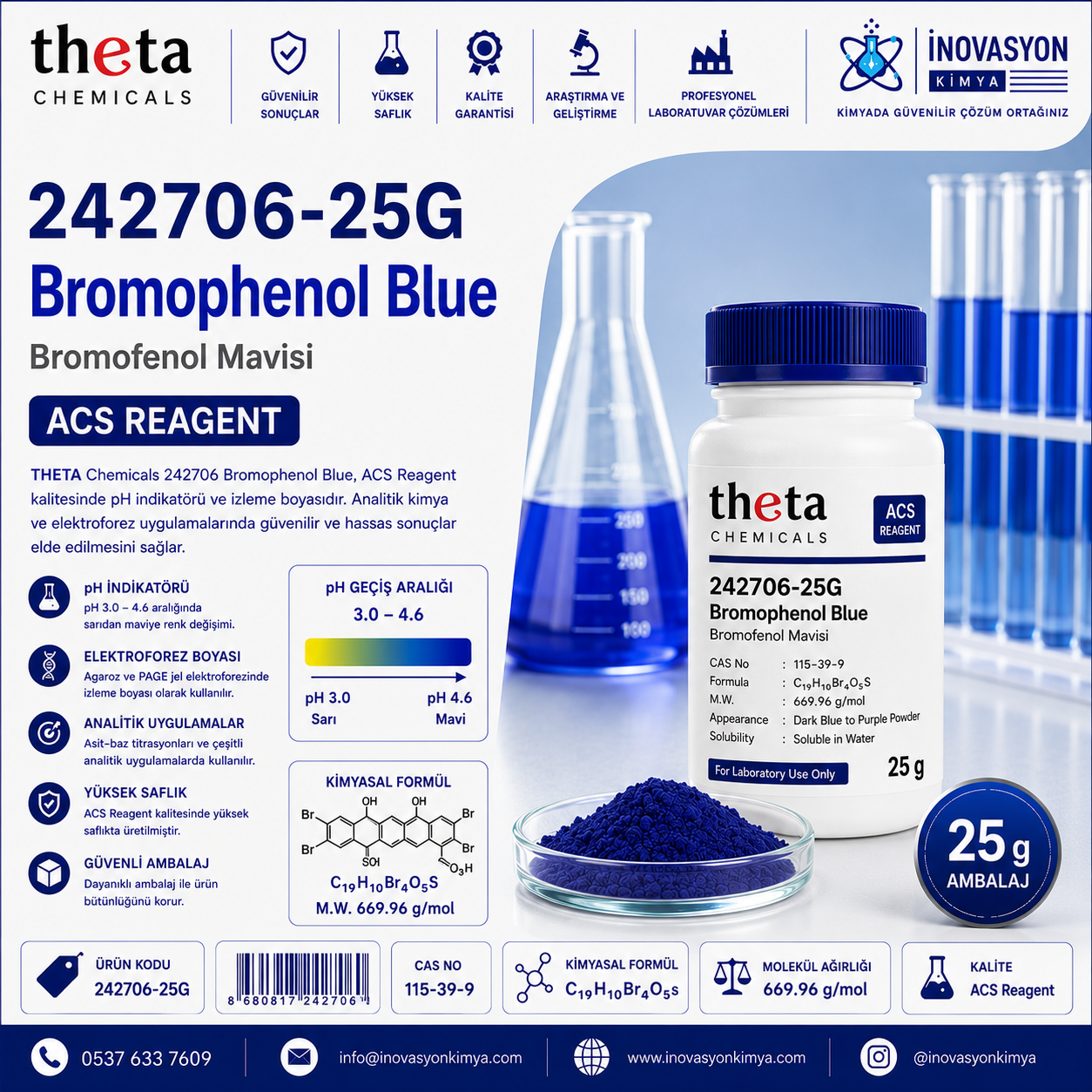 THETA Chemicals 242706-25G Bromophenol Blue ACS Reagent 25 g