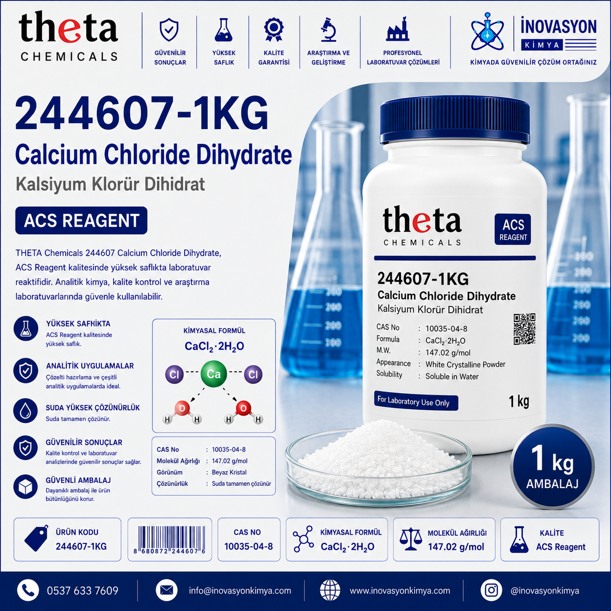THETA Chemicals 244607-1KG Calcium Chloride Dihydrate ACS Reagent 1 kg