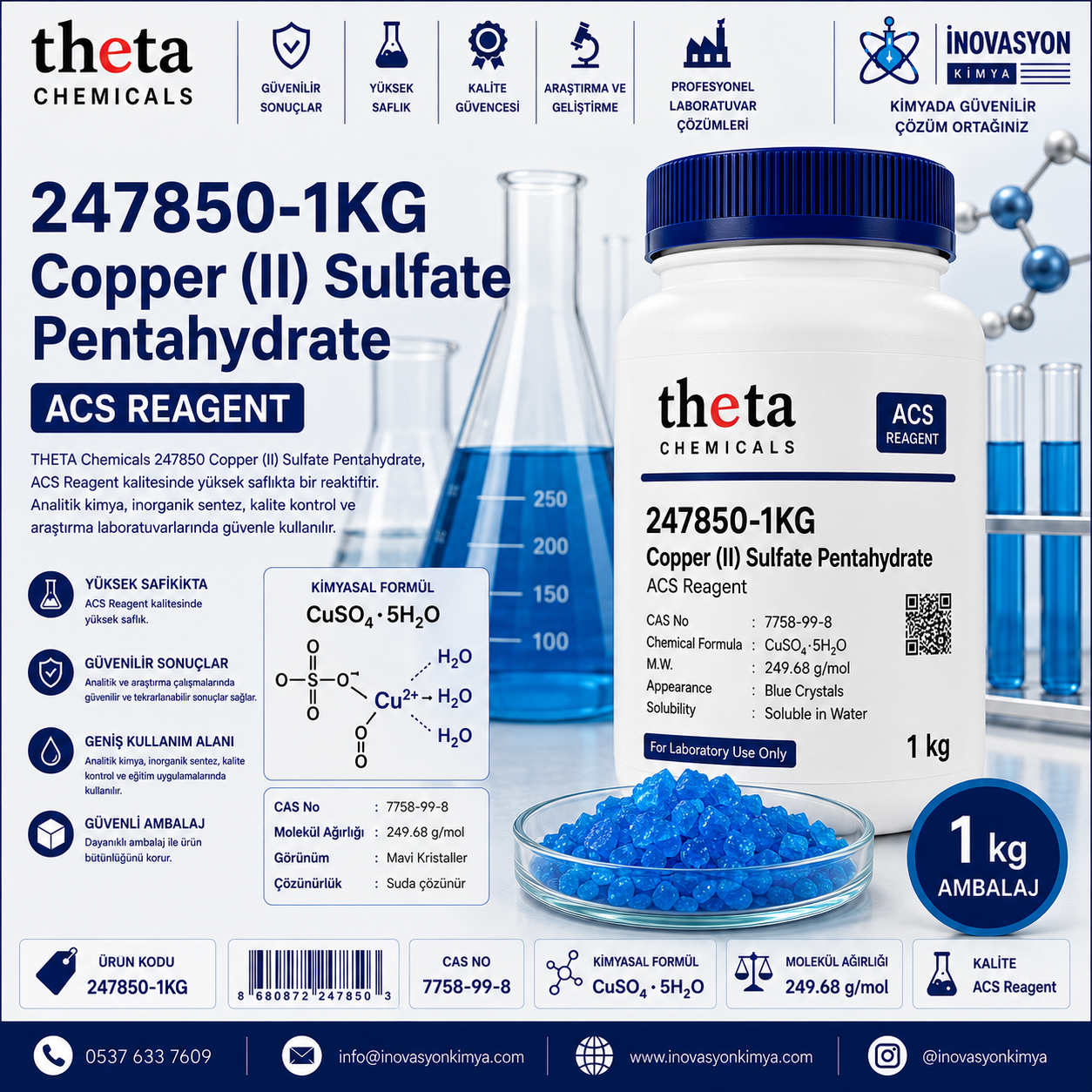 THETA Chemicals 247850-1KG Copper (II) Sulfate Pentahydrate ACS Reagent 1 kg