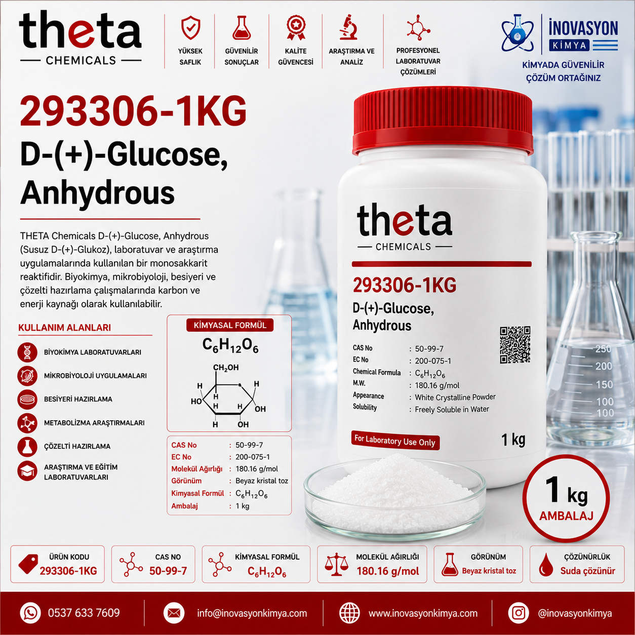 THETA Chemicals 293306-1KG D-(+)-Glucose Anhydrous 1 kg